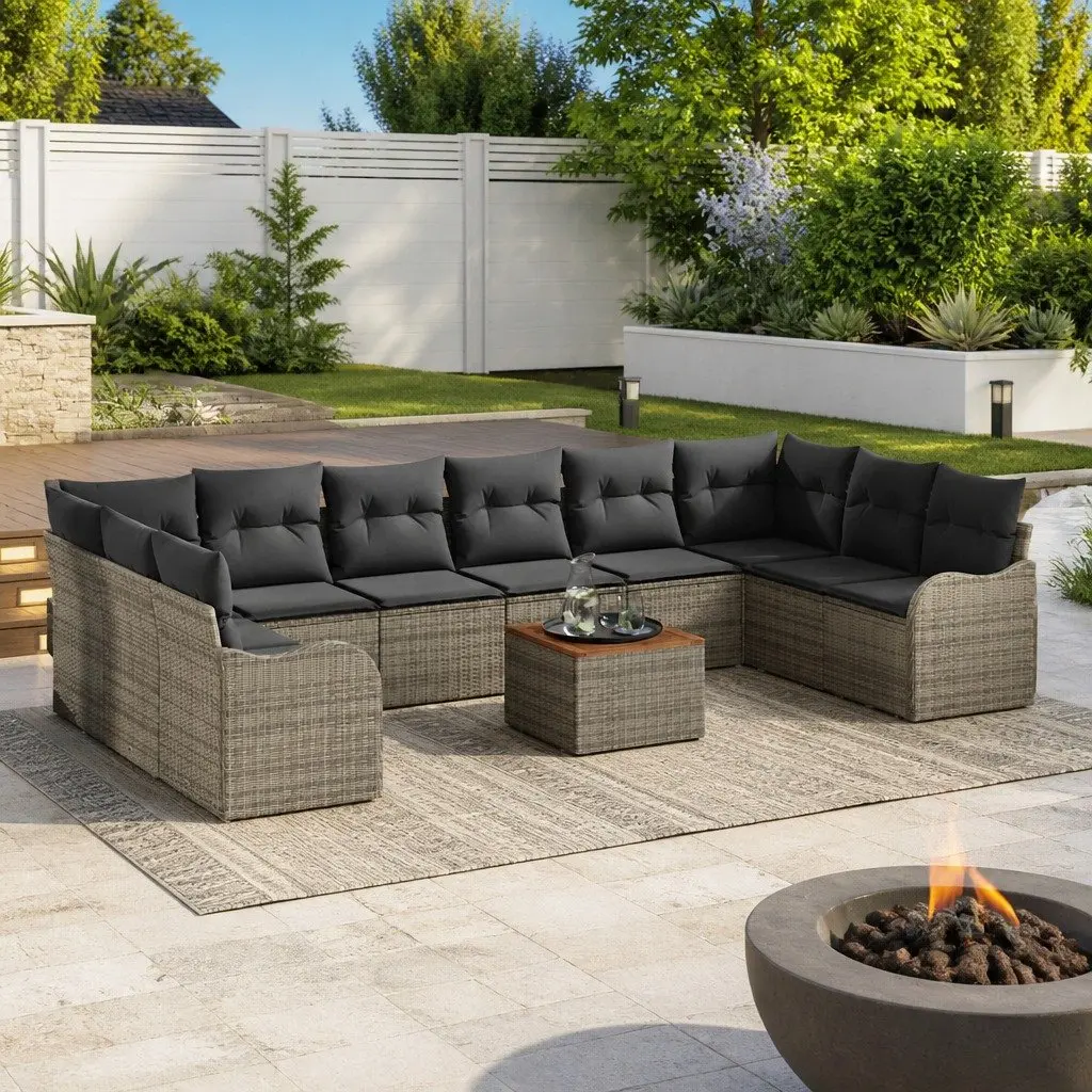 11-Piece Grey Poly Rattan Modular Garden Sofa Set