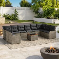 Premium 11-Piece Grey Poly Rattan Modular Garden Sofa Set
