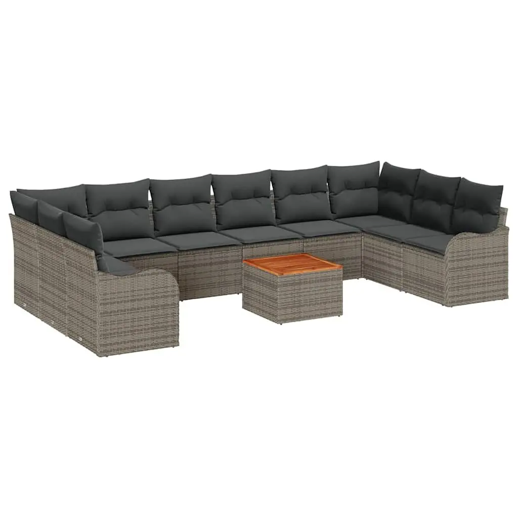 11-Piece Grey Poly Rattan Modular Garden Sofa Set