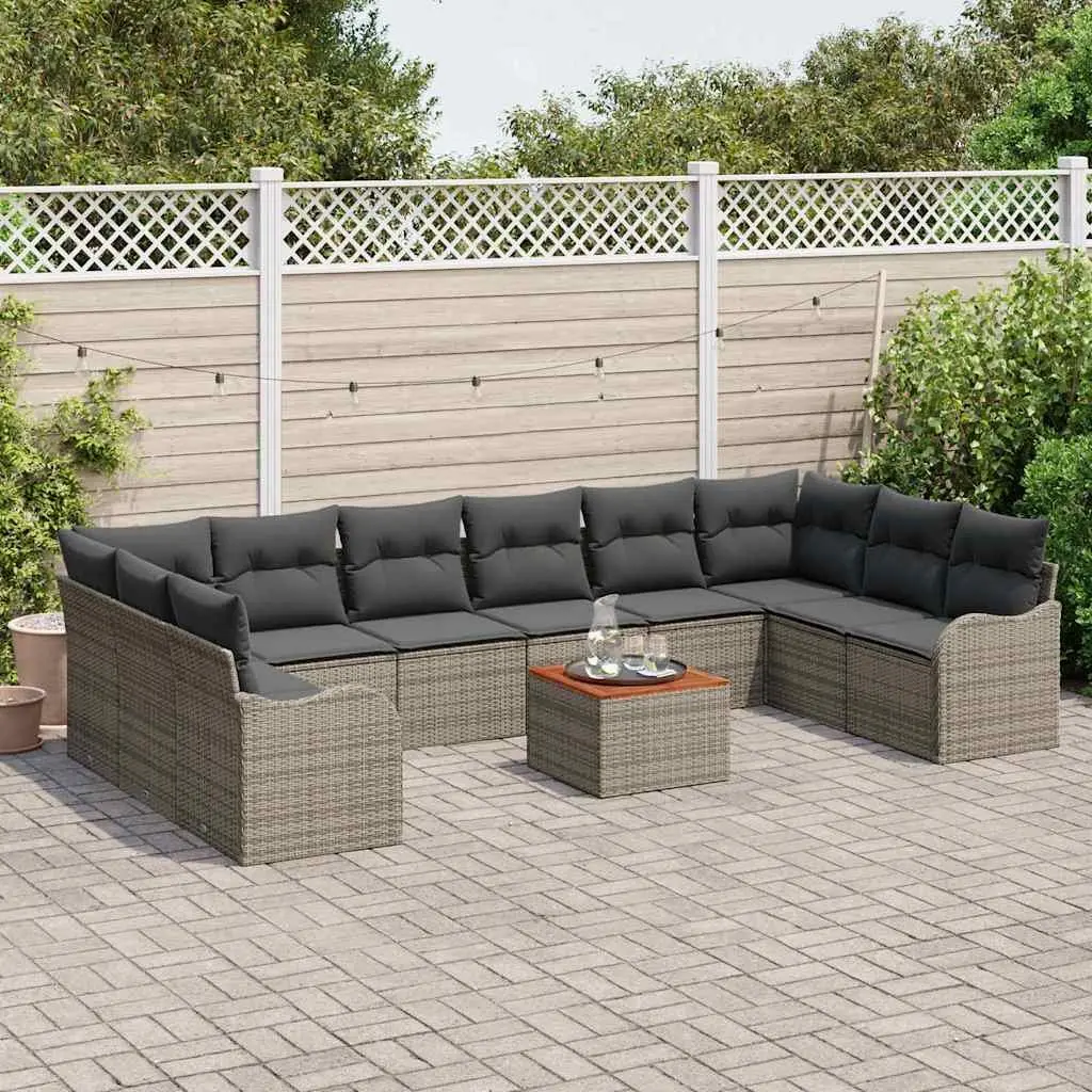 11-Piece Grey Poly Rattan Modular Garden Sofa Set