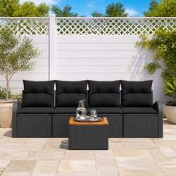 Modular Patio Sofa Set 5 Piece Black Rattan Lounger