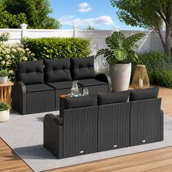 High-Quality Modular 7-Piece Black Outdoor Sofa Set