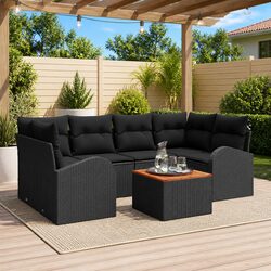 7-Piece Modular Outdoor Sofa Set in Black Poly Rattan