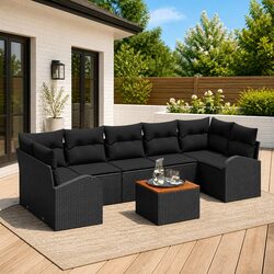 Modular 8-Piece Black Poly Rattan Garden Sofa Set