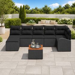 Black Poly Rattan 8-Piece Modular Garden Sofa Set