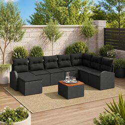 9-Piece Modular Black Poly Rattan Garden Sofa Set