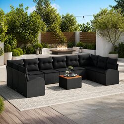 11-Piece Outdoor Garden Sofa Set in Black Poly Rattan