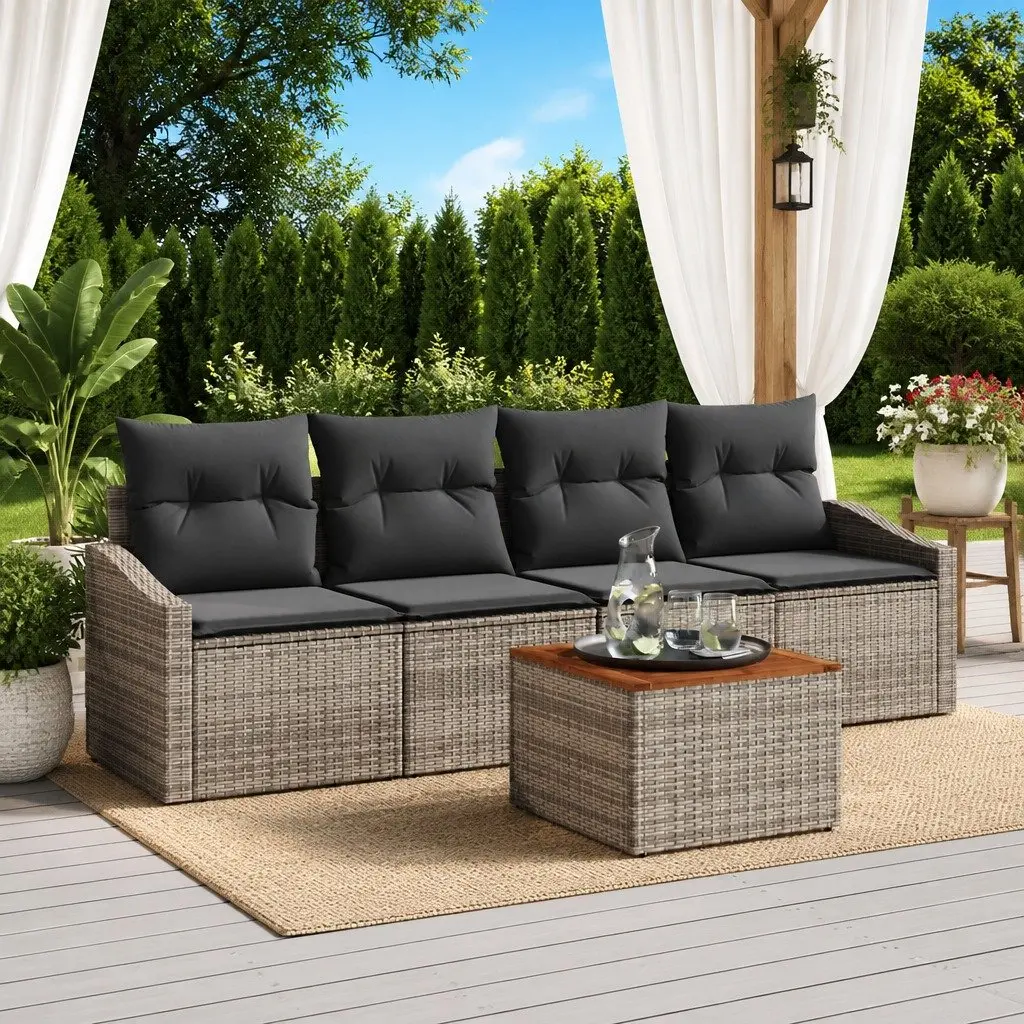 5-Piece Modular Garden Sofa Set in Grey Poly Rattan