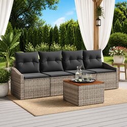 5-Piece Modular Garden Sofa Set in Grey Poly Rattan