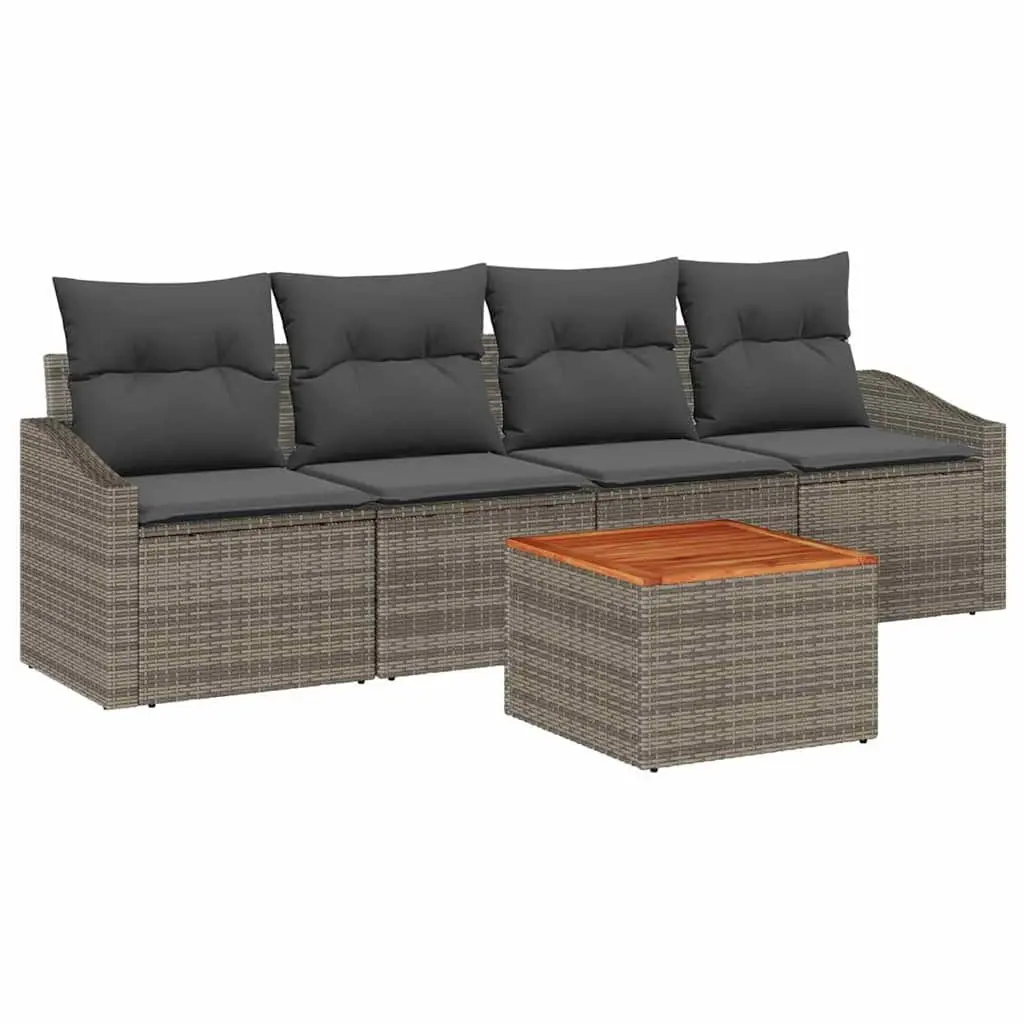 5-Piece Modular Garden Sofa Set in Grey Poly Rattan