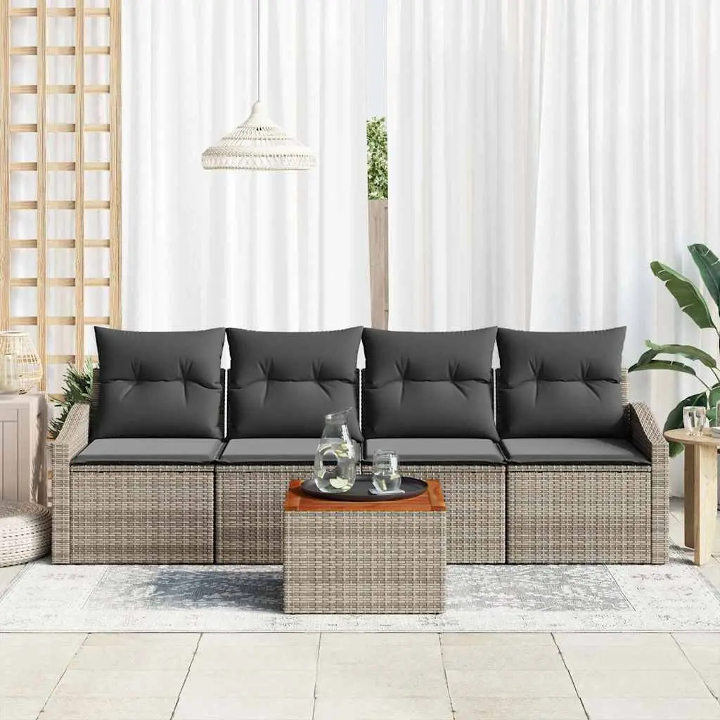 5-Piece Modular Garden Sofa Set in Grey Poly Rattan