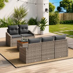 Stylish 6-Piece Grey Poly Rattan Garden Sofa Set