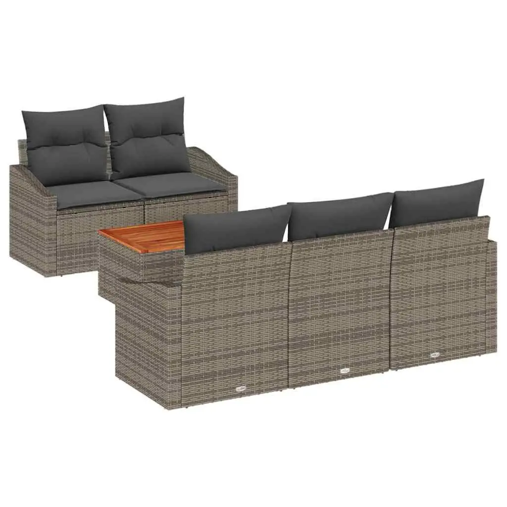 6-Piece Grey Poly Rattan Garden Sofa Set