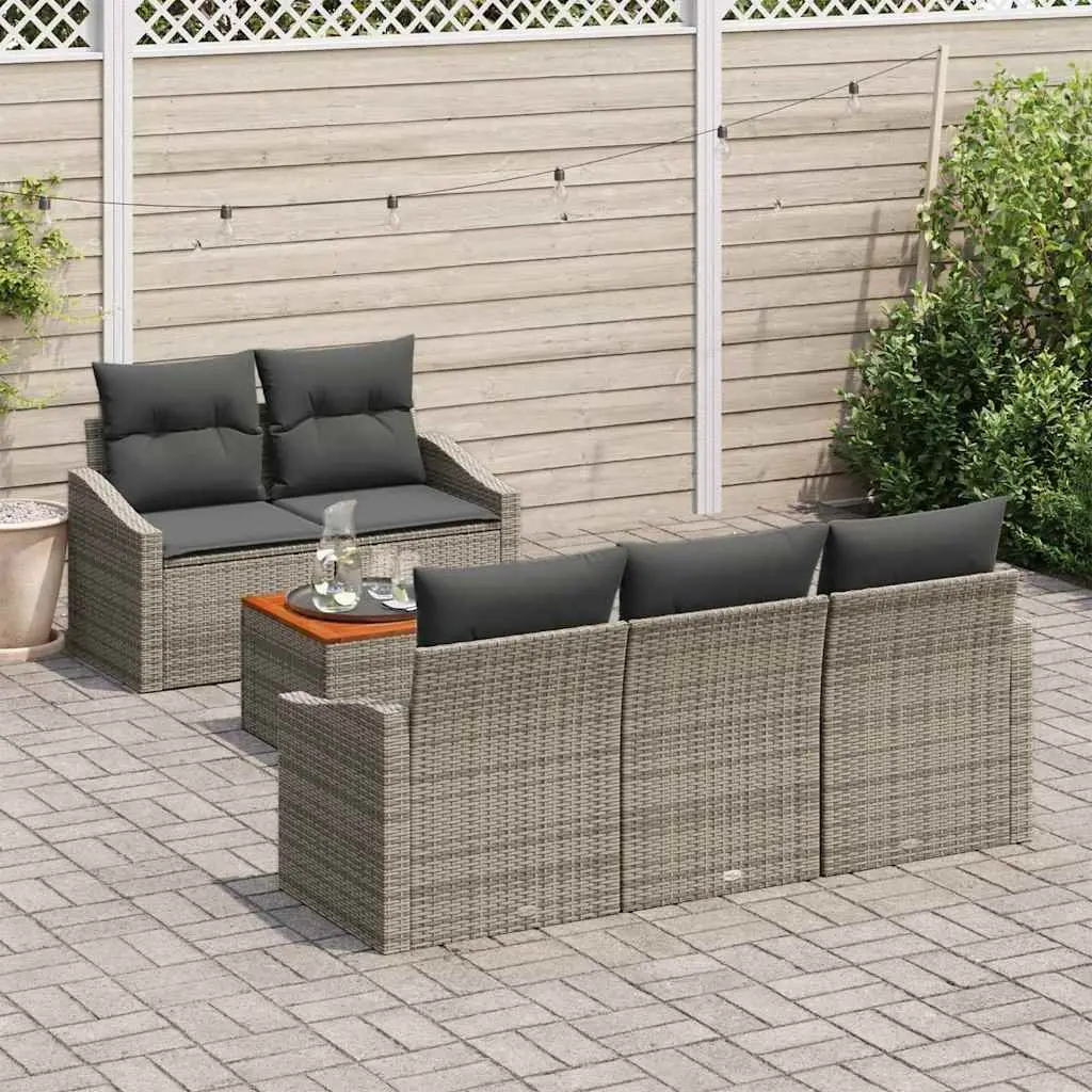 6-Piece Grey Poly Rattan Garden Sofa Set