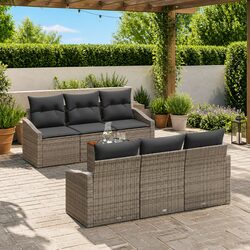Sturdy 7-Piece Grey Poly Rattan Garden Sofa Set