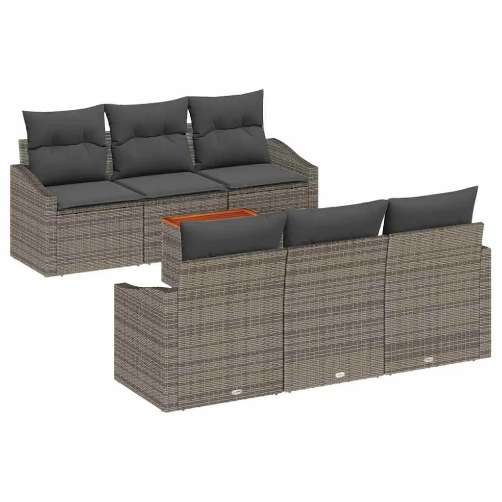 7-Piece Grey Poly Rattan Garden Sofa Set