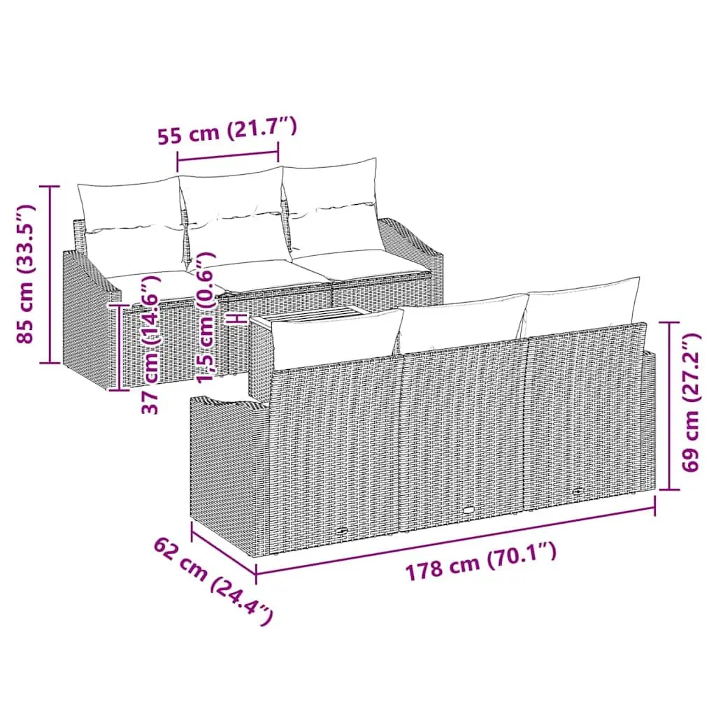 7-Piece Grey Poly Rattan Garden Sofa Set