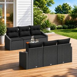 7-Piece Modular Outdoor Sofa Set in Black Rattan