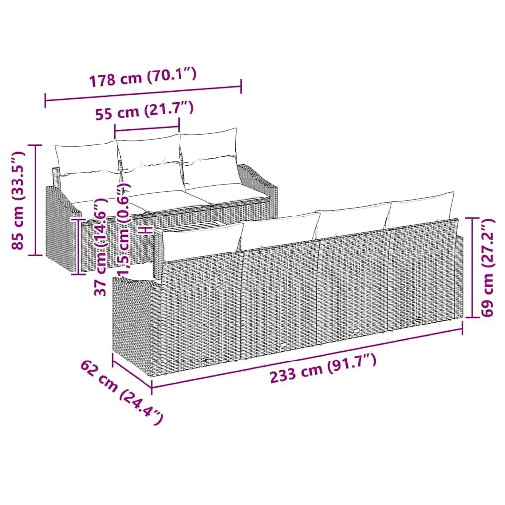 8-Piece Grey Modular Garden Sofa Set