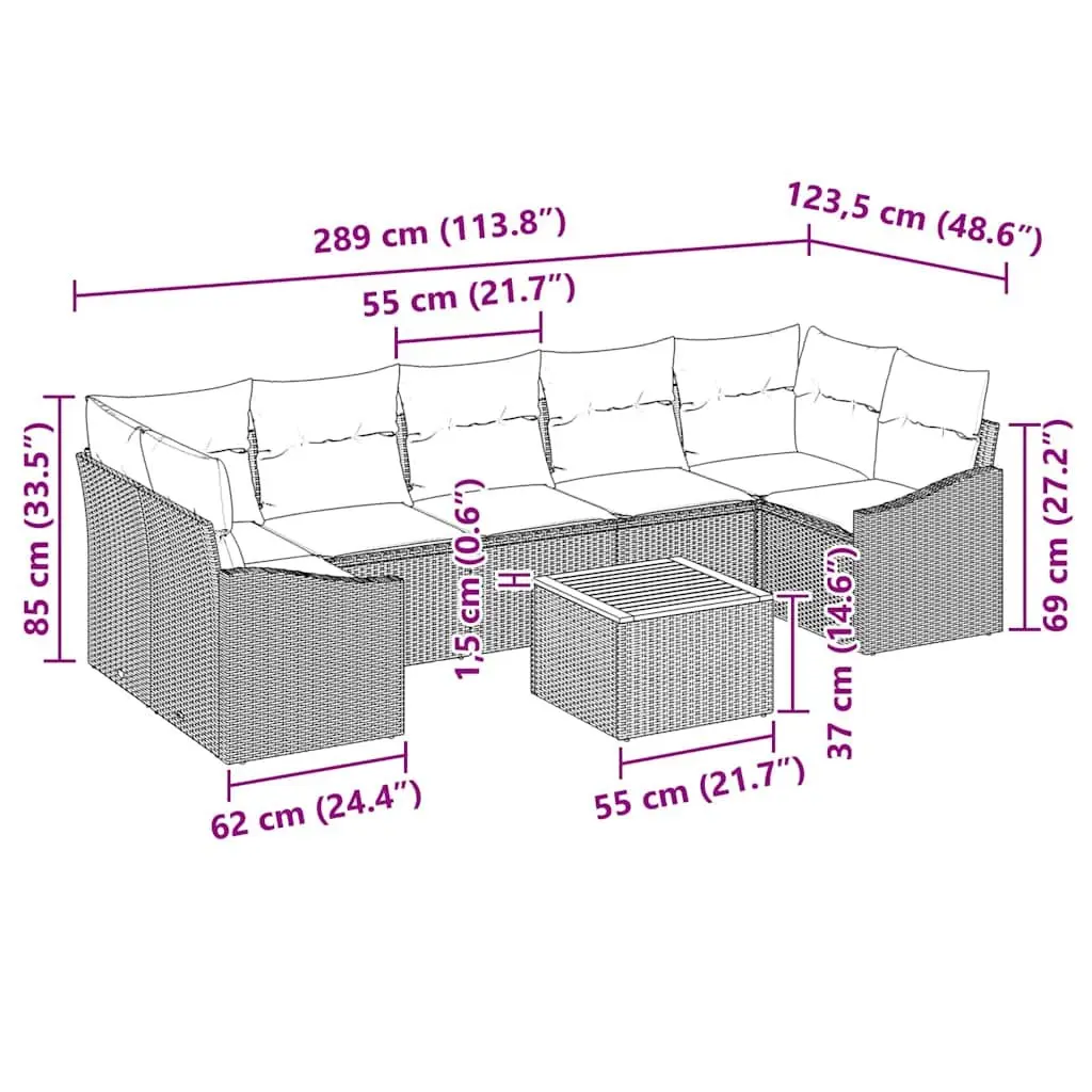 8-Piece Grey Poly Rattan Modular Garden Sofa Set