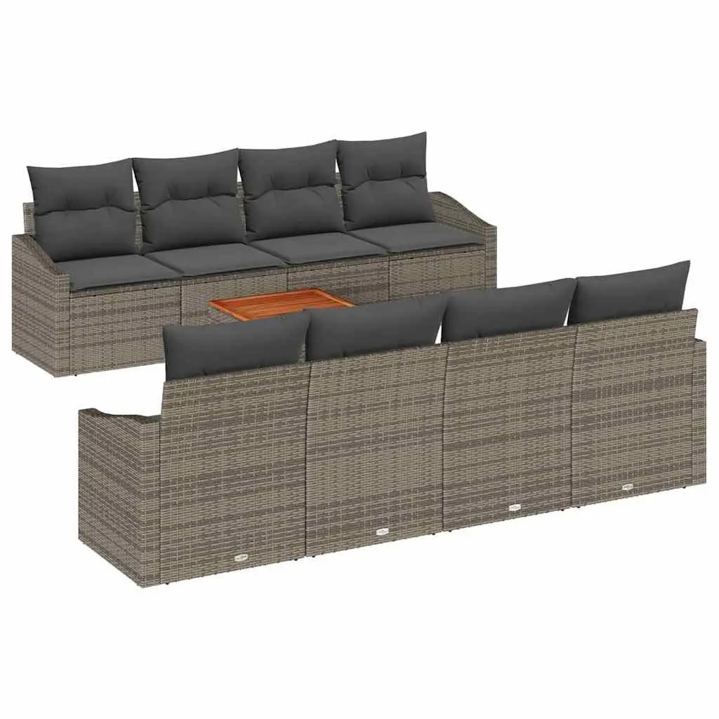 9-Piece Grey Poly Rattan Modular Garden Sofa Set