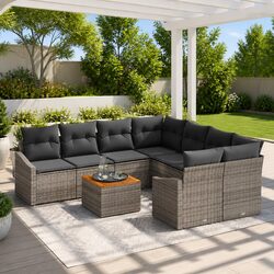 Modular Garden Sofa Set 9-Piece Grey Outdoor Furniture