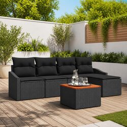 Durable Modular Garden Sofa Set 6-Piece in Black