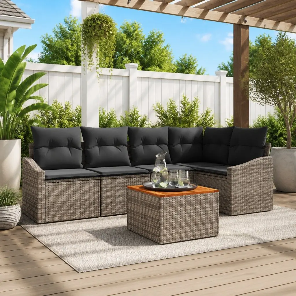 6-Piece Grey Poly Rattan Modular Sofa Set