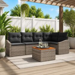 Premium 6-Piece Grey Poly Rattan Modular Sofa Set