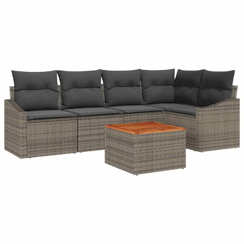 6-Piece Grey Poly Rattan Modular Sofa Set