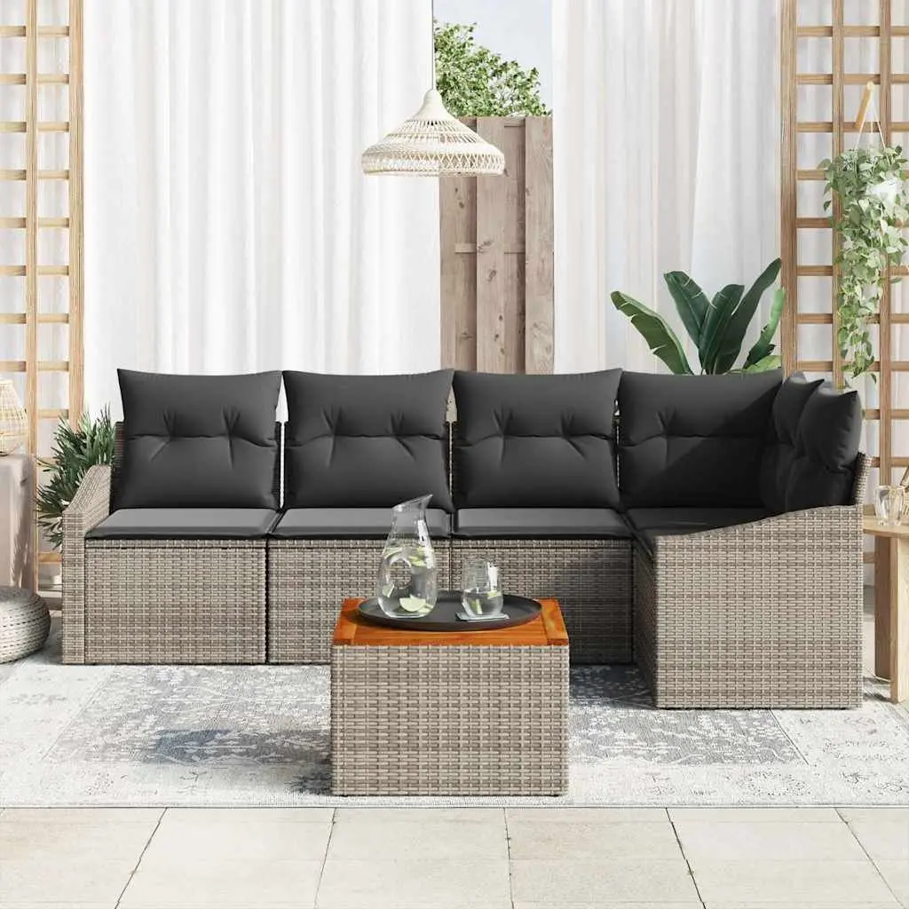 6-Piece Grey Poly Rattan Modular Sofa Set