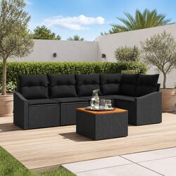 Premium 6-Piece Black Poly Rattan Modular Sofa Set
