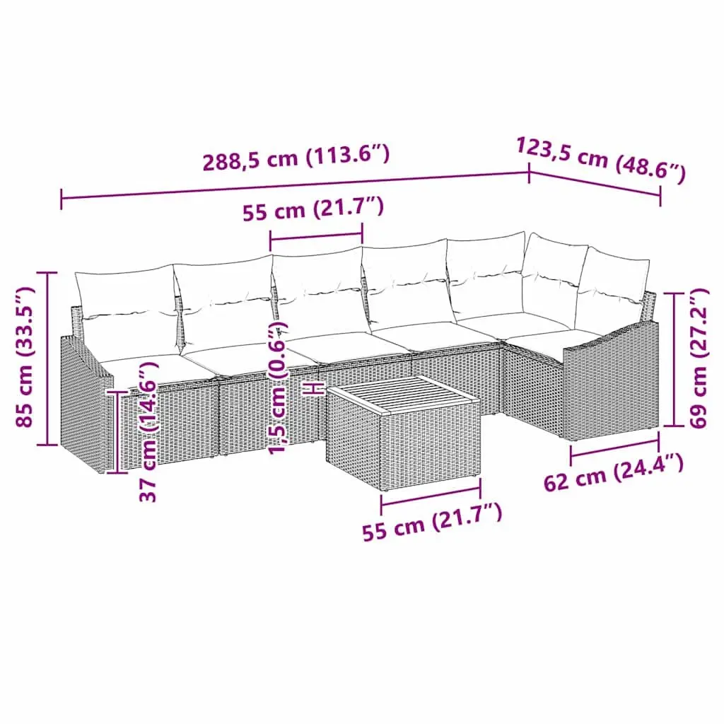 7-Piece Modular Garden Sofa Set in Grey