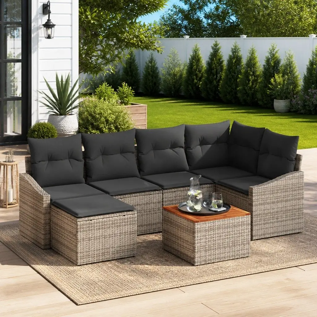 7 Piece Grey Modular Garden Sofa Set with Cushions
