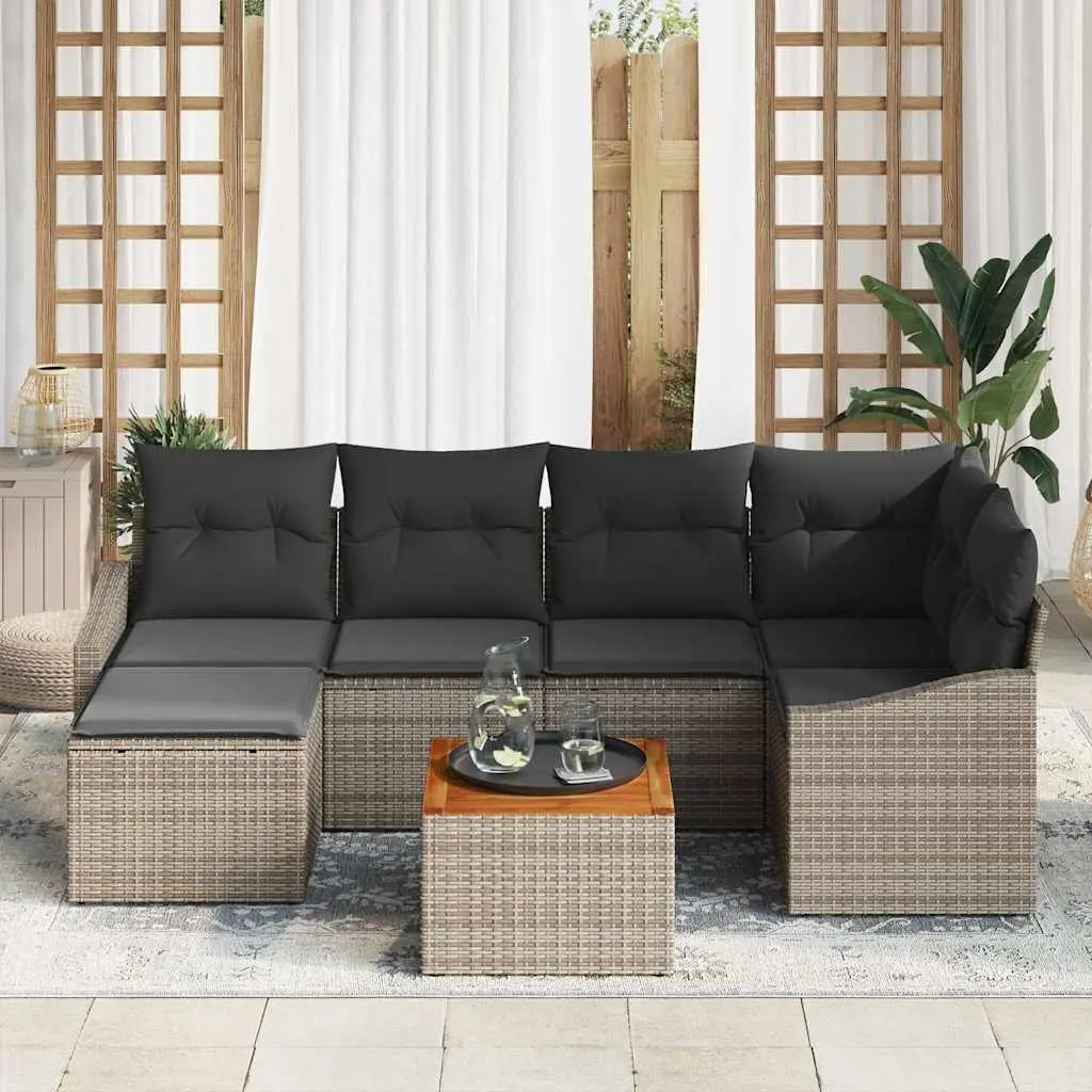 7 Piece Grey Modular Garden Sofa Set with Cushions