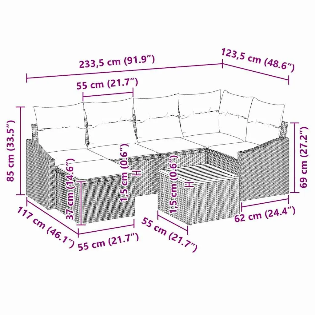 7 Piece Grey Modular Garden Sofa Set with Cushions