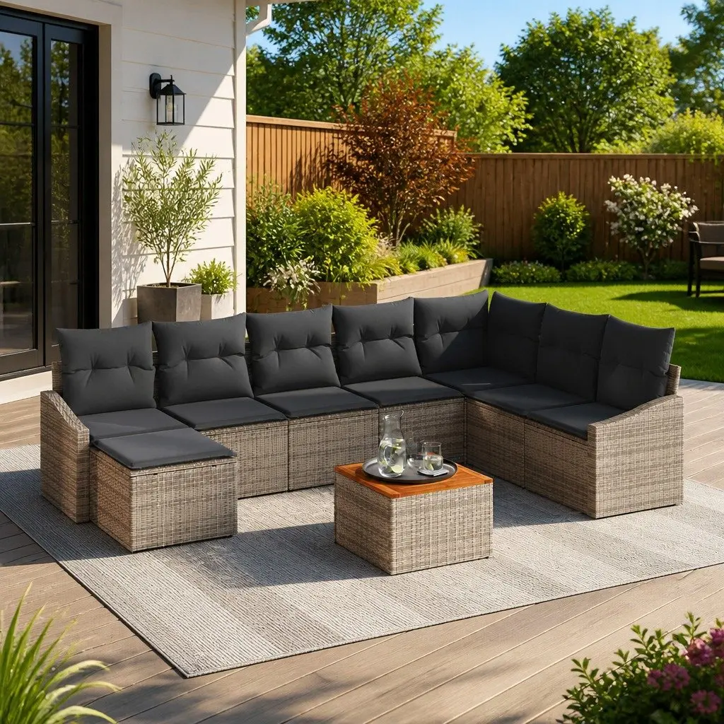9-Piece Modular Garden Sofa Set in Grey