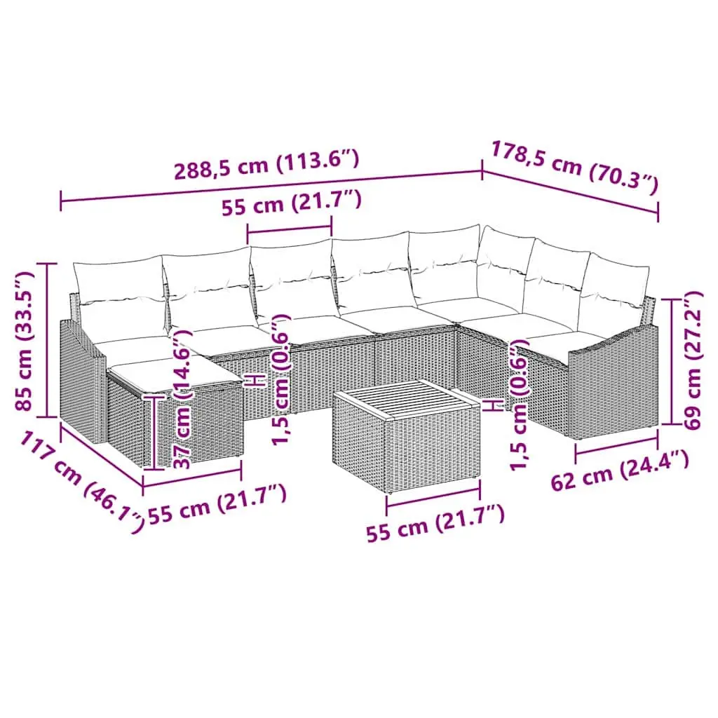 9-Piece Modular Garden Sofa Set in Grey