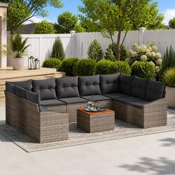 10-Piece Grey Poly Rattan Modular Garden Sofa Set
