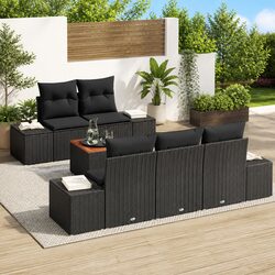 Modular 6-Piece Outdoor Sofa Set in Black Poly Rattan