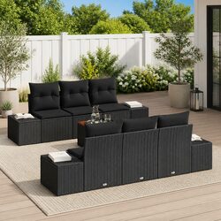 Stylish 7-Piece Modular Garden Sofa Set in Black Rattan