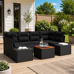 Black Poly Rattan Modular Garden Sofa Set - 7 Pieces