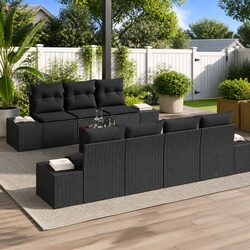Premium Black Rattan Garden Sofa Set - 8 Pieces