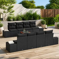 Black Poly Rattan Modular Garden Sofa Set with Table