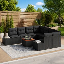 Sturdy 9-Piece Black Poly Rattan Modular Garden Sofa Set