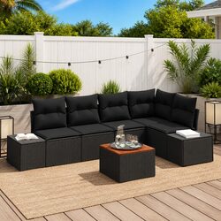 Premium Modular Garden Sofa Set - 6 Pieces Outdoor Black
