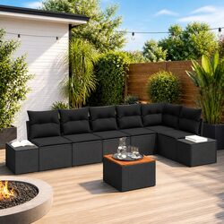 7-Piece Modular Outdoor Garden Sofa Set in Black