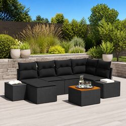 Sturdy 7-Piece Black Poly Rattan Outdoor Sofa Set