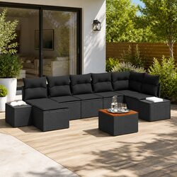 Stylish 8-Piece Modular Garden Sofa Set in Black Rattan