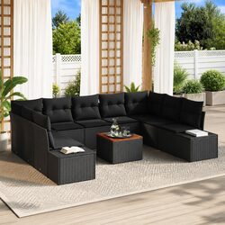 Durable Modular Garden Sofa Set 10 Pieces Black Rattan
